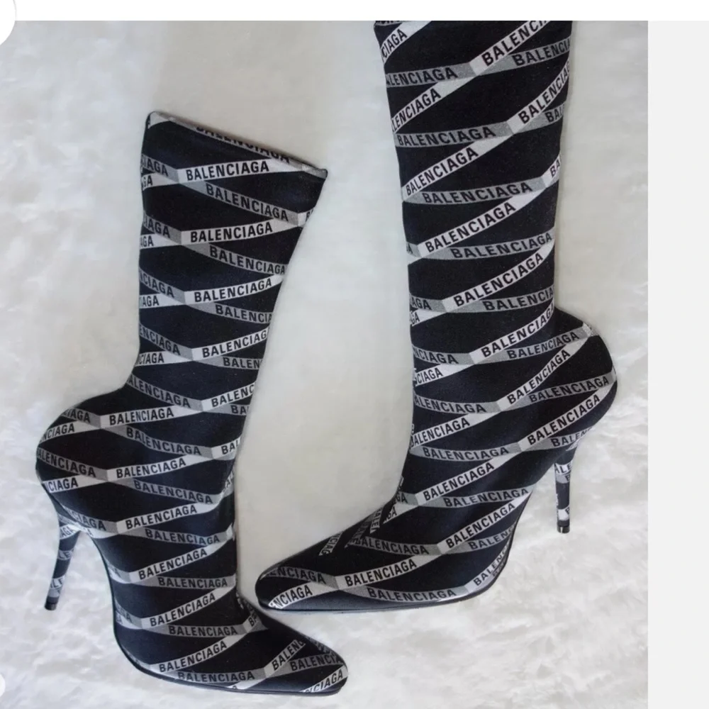 BALENCIAGA Black Monogram Pointy Toe Sock Bootie, 9.5, NWT